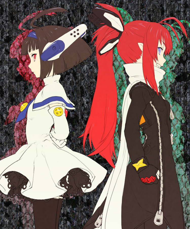 ahoge, arms_behind_back, blue_eyes, brown_hair, clenched_hand, collar, combat-san, dress