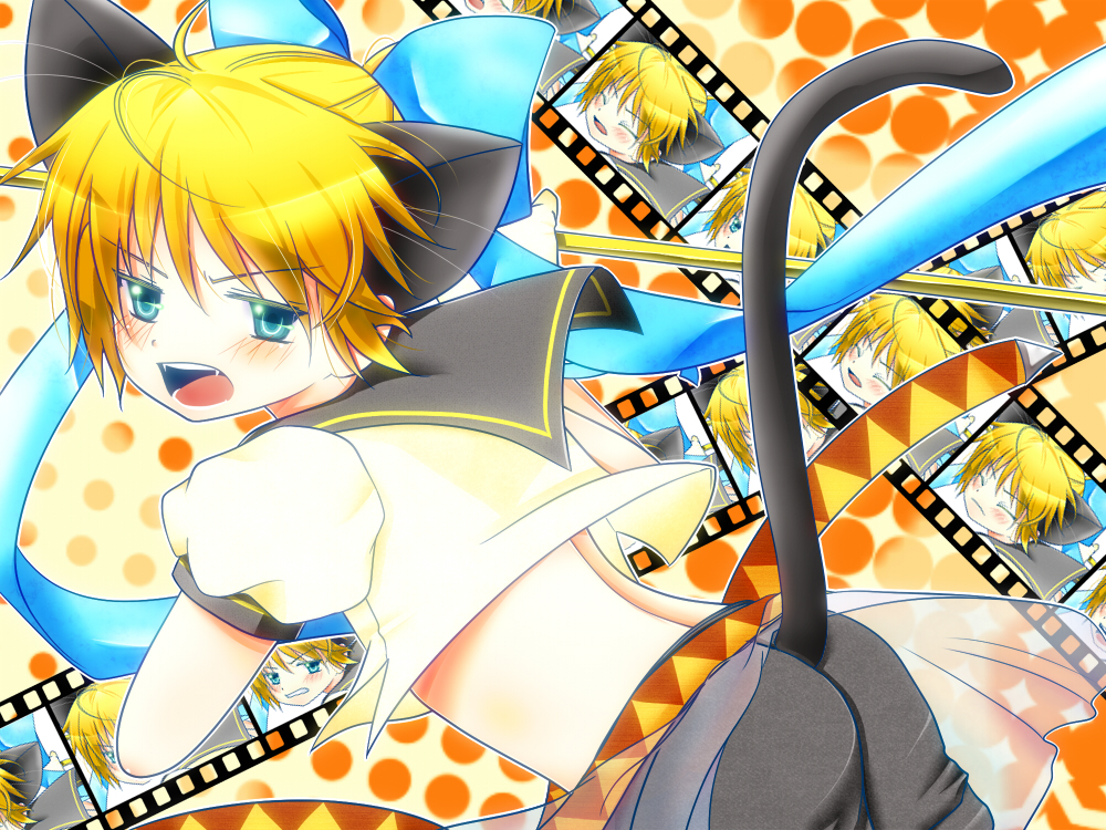 animal_ears, aqua_eyes, blonde_hair, blush, bow, cat_ears, crossdressinging, fuuto