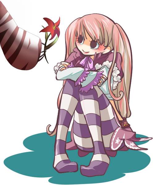 futsukiri_ringo, long_hair, no_shoes, one_piece, pantyhose, perona, pink_hair, purple_legwear