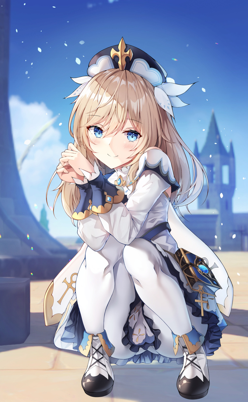 1girl, absurdres, alternate_hairstyle, bangs, barbara_(genshin_impact), bare_shoulders, blonde_hair, blue_eyes