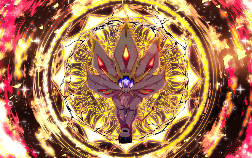 absurdres, colorful, electricity, fire, gen_7_pokemon, glowing, glowing_eyes, highres
