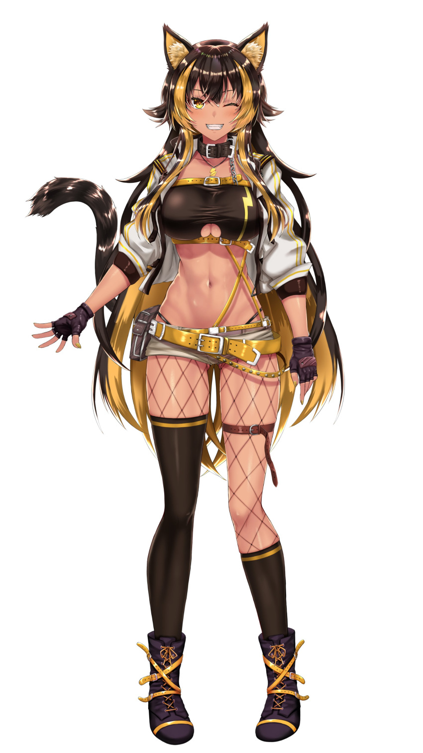 1girl, absurdres, animal_ears, asymmetrical_legwear, belt, belt_pouch, blonde_hair, blush