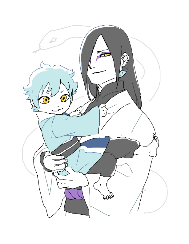 1boy, 1other, black_hair, blue_hair, boruto:_naruto_next_generations, child, earrings, facial_mark
