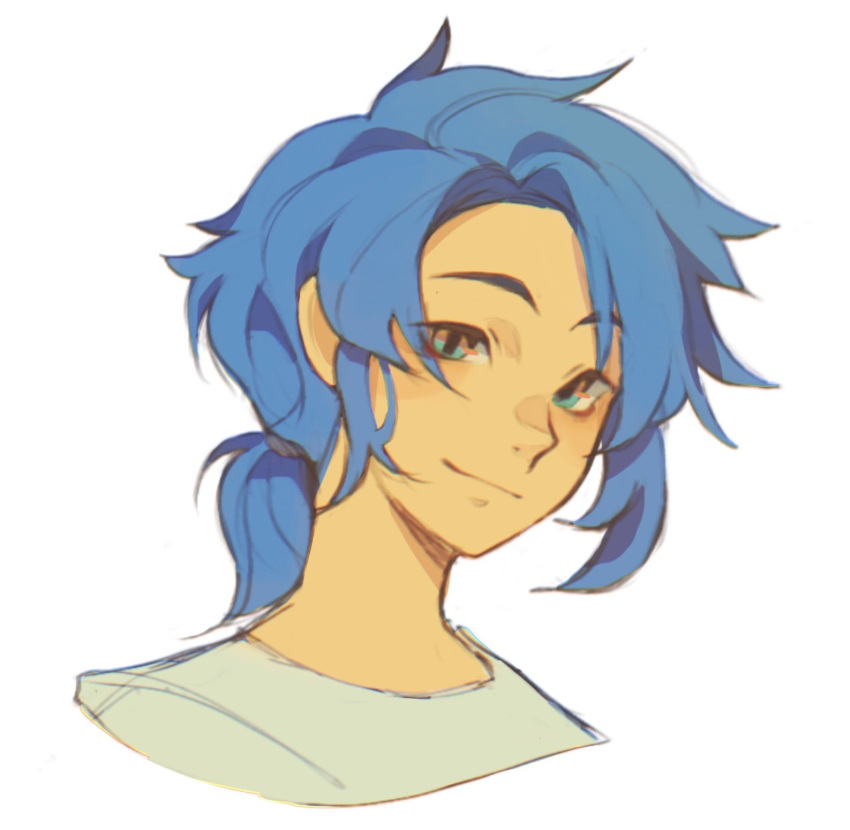 1boy, aqua_eyes, bangs, blue-haired_boy_(how_to_draw_manga), blue_hair, blush, closed_mouth, commentary