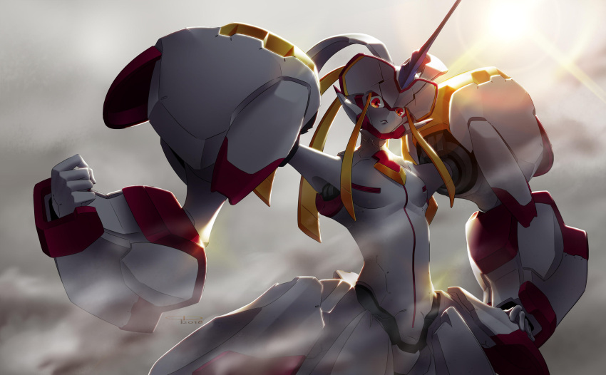 1girl, breasts, clenched_hand, darling_in_the_franxx, gio_tengco, hand_on_hip, highres, horns