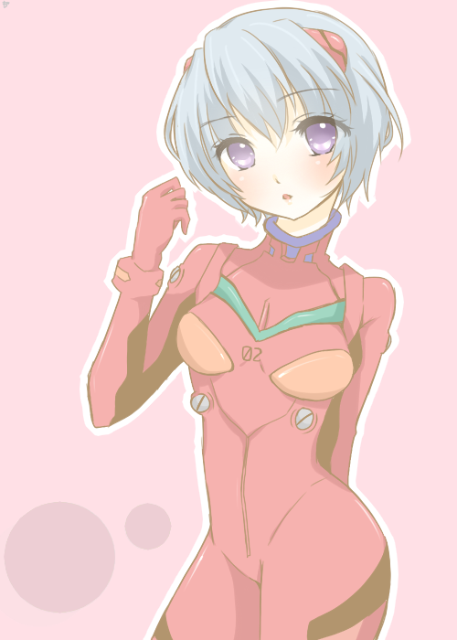 blue_hair, cosplay, mashiro_momo, neon_genesis_evangelion, plugsuit, purple_eyes, short_hair, solo