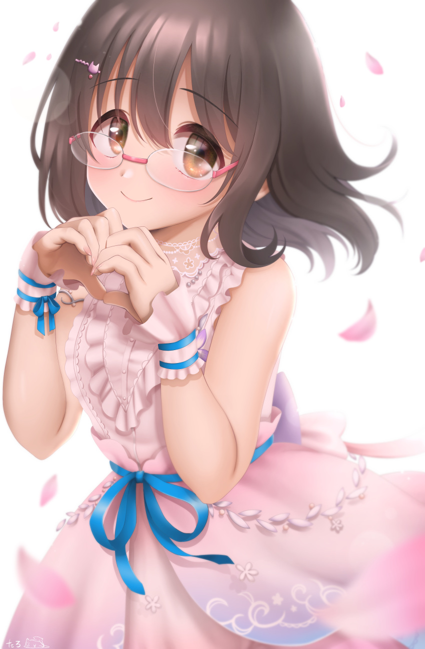 1girl, absurdres, black_hair, blurry, blurry_foreground, blush, cherry_blossoms, cowboy_shot
