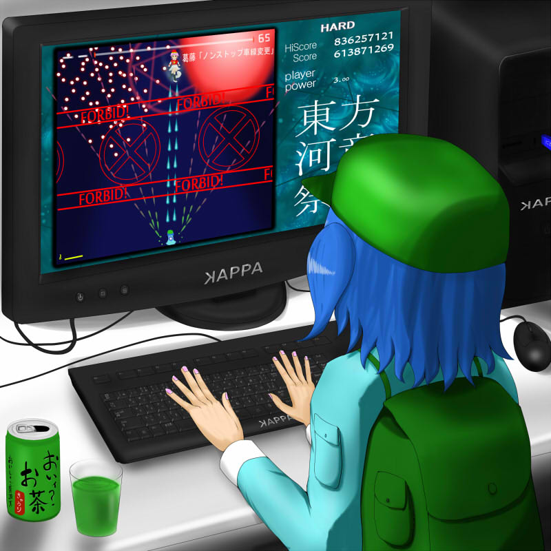 artist_request, backpack, bad_hands, bag, blue_hair, can, computer, danmaku