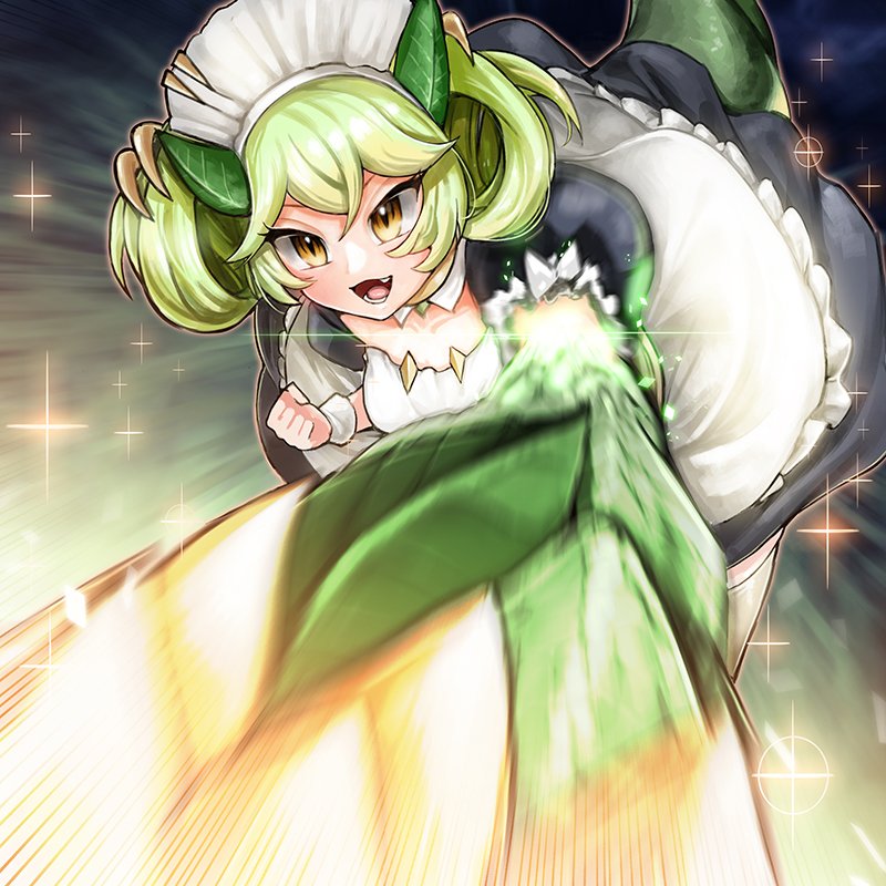 1girl, apron, breasts, dragon_girl, dragon_horns, dragon_tail, dragonmaid_parla, dress