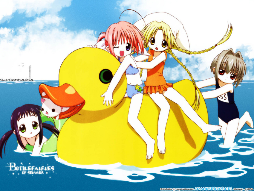 bottle_fairy, chiriri, duck, hororo, kururu, oboro, sarara, swimsuit