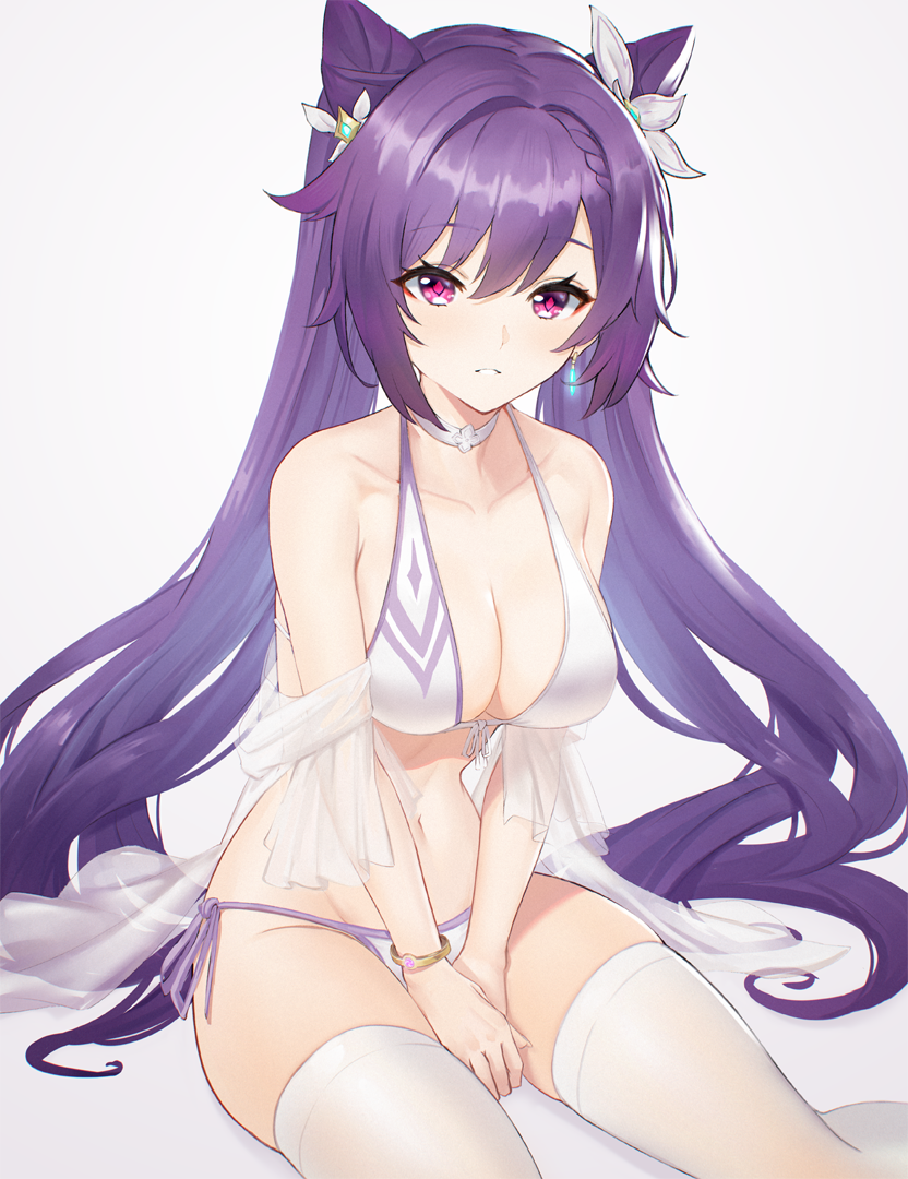 1girl, bangs, bare_shoulders, bikini, breasts, commentary, edward_montenegro, genshin_impact