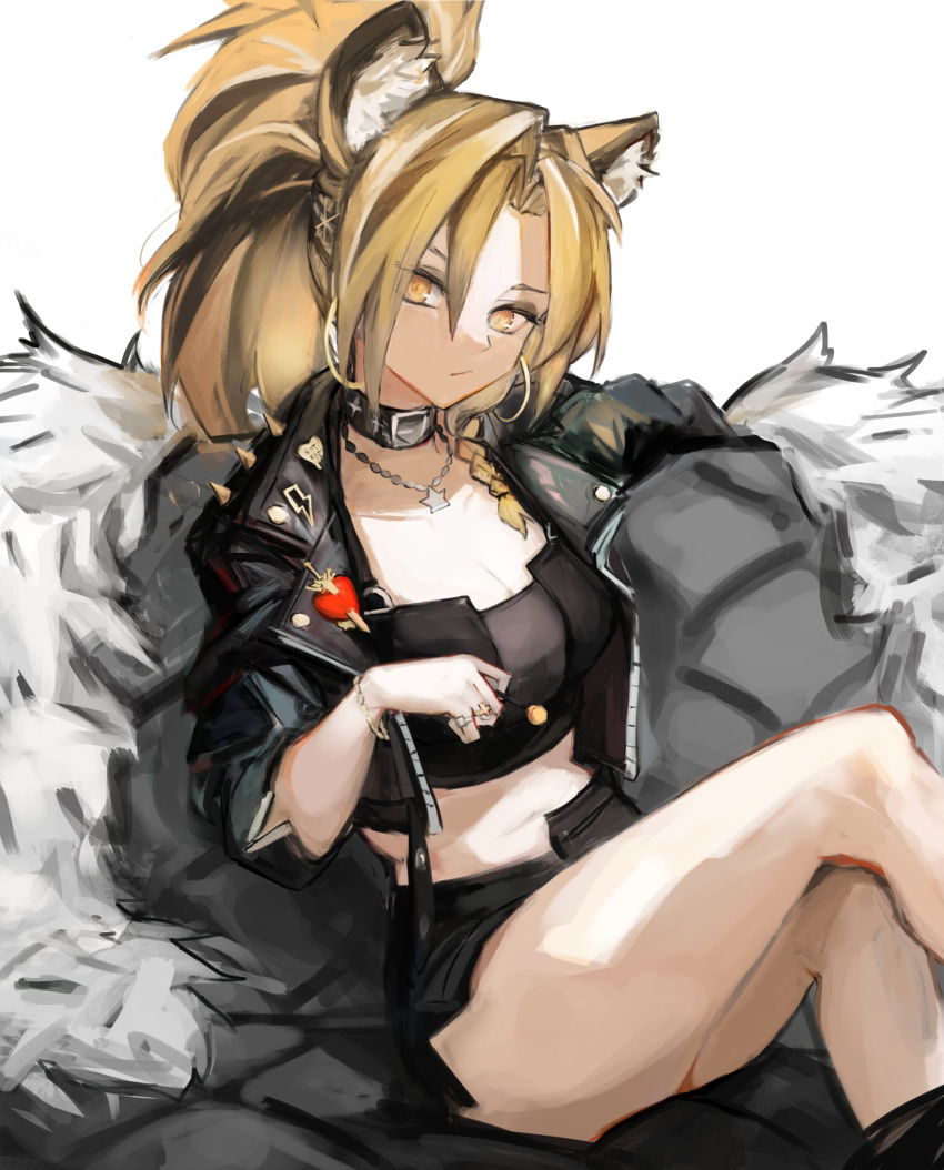 1girl, absurdres, animal_ears, arknights, braid, choker, cropped_jacket, earrings