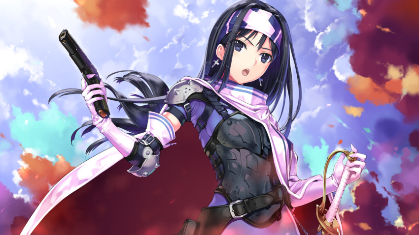 :o, armor, belt, belt_pouch, beth_(shin_megami_tensei_ii), black_hair, blue_eyes, breastplate