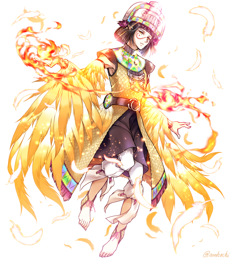 1boy, arano_hachi, barefoot, black_hair, bracelet, cloak, commentary_request, facial_mark