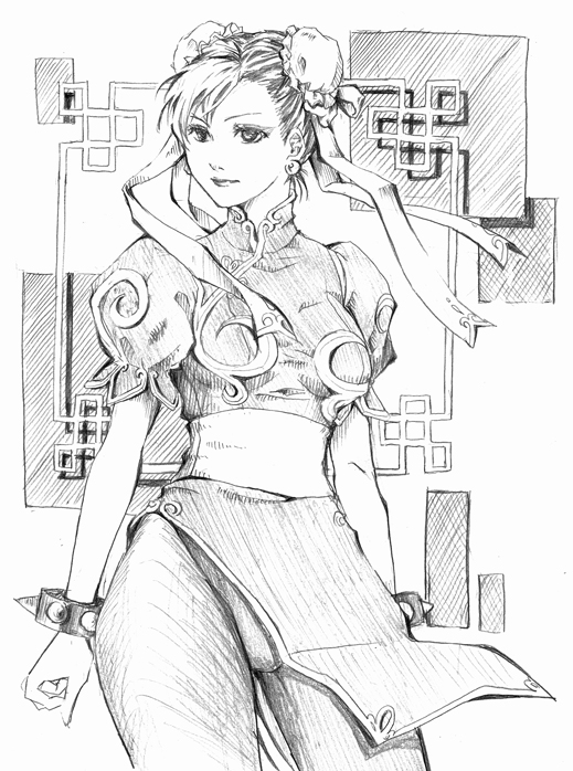 bracelet, bun_cover, chun-li, double_bun, jewelry, monochrome, nakaharaka, pantyhose