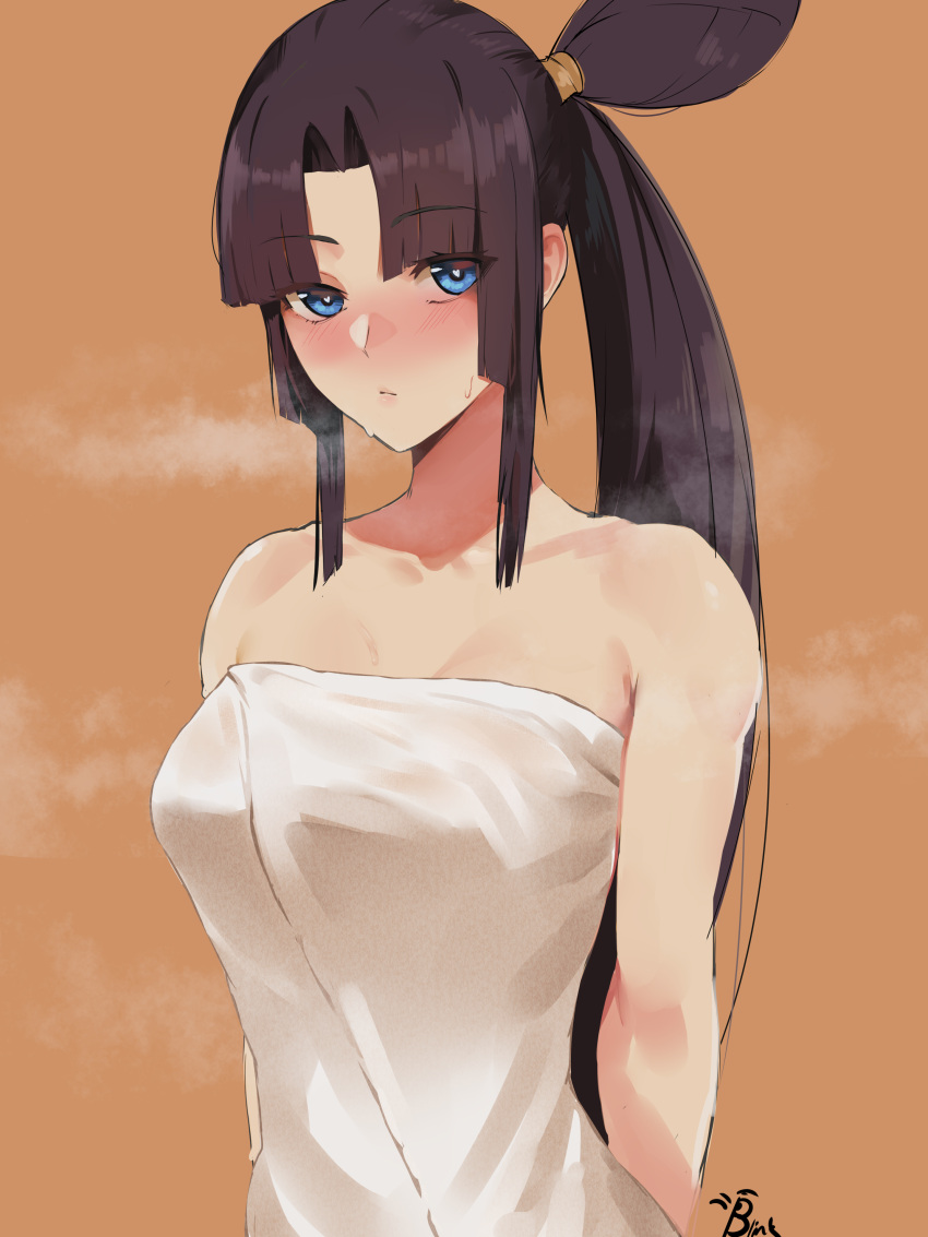 1girl, absurdres, arms_behind_back, bangs, blinkblink_art, blush, breasts, breasts_apart