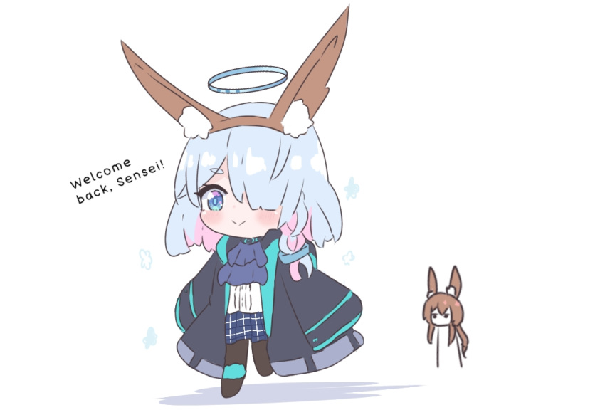 2girls, amiya_(arknights), amiya_(arknights)_(cosplay), animal_ear_fluff, animal_ears, arknights, arona_(blue_archive), bangs