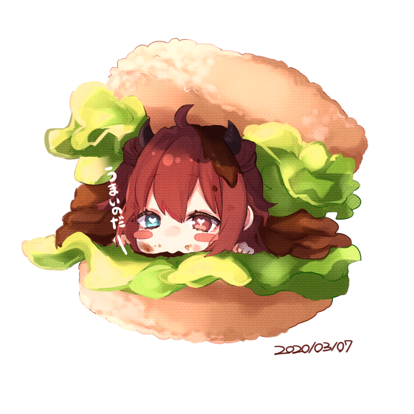 1girl, ahoge, bangs, blue_eyes, blush, blush_stickers, chibi, dated