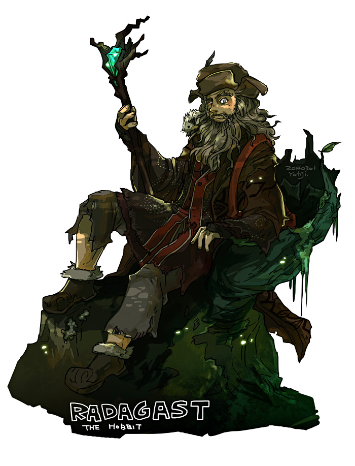 1boy, beard, brown_coat, brown_footwear, brown_headwear, character_name, closed_mouth, coat, commentary_request, copyright_name, dated, facial_hair, full_body, fur-trimmed_footwear, grey_hair, grey_pants, holding, holding_staff, long_sleeves, looking_at_viewer, male_focus, medium_hair, old, old_man, pants, radagast, rat, reclining, reload9_yohji, shoes, signature, simple_background, smile, solo, staff, the_hobbit, violet_eyes, white_background