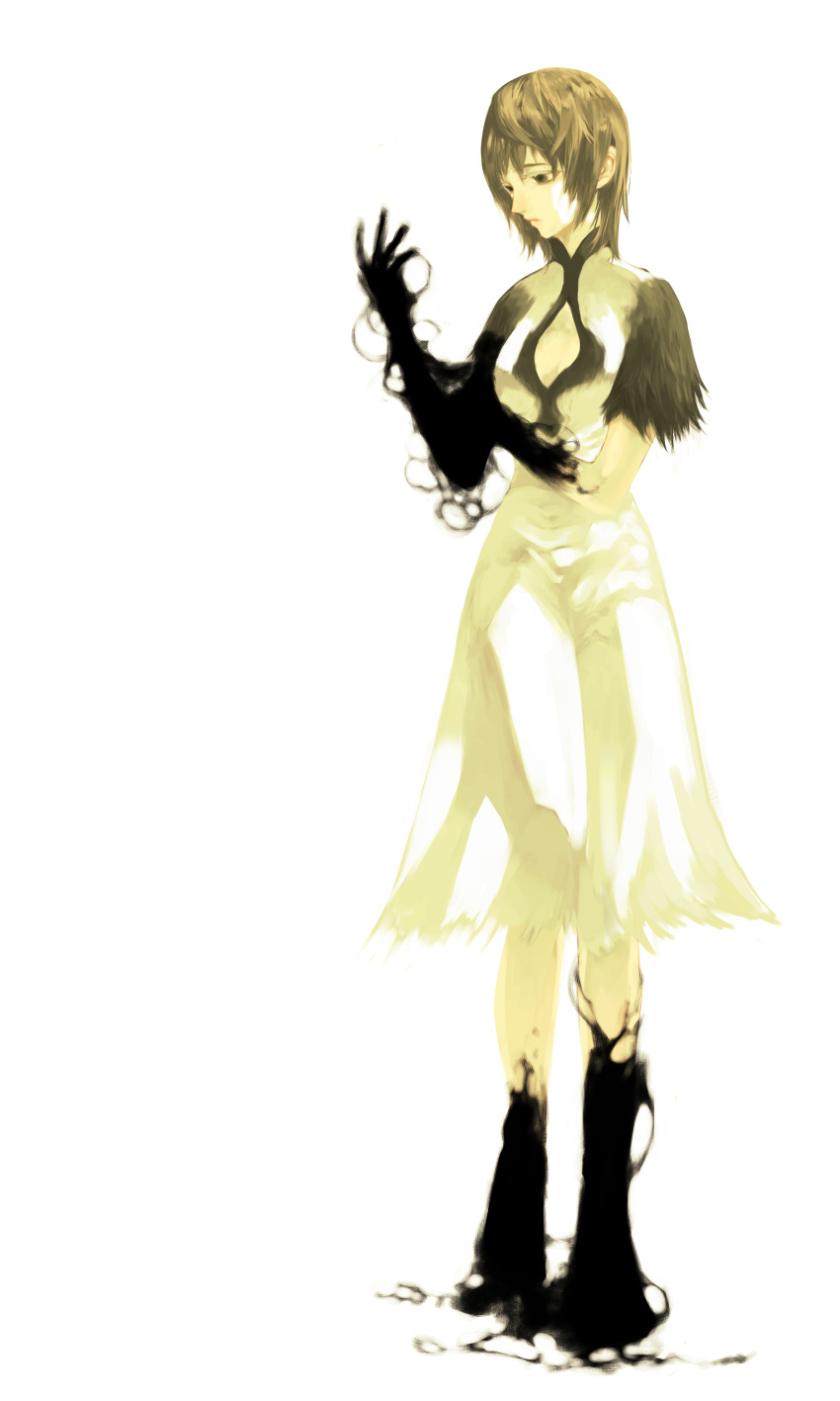 absurdres, brown_eyes, brown_hair, cleavage_cutout, corruption, dress, highres, ico, ico_(game), short_hair, skirt, solo, vino_(la_vega), yorda