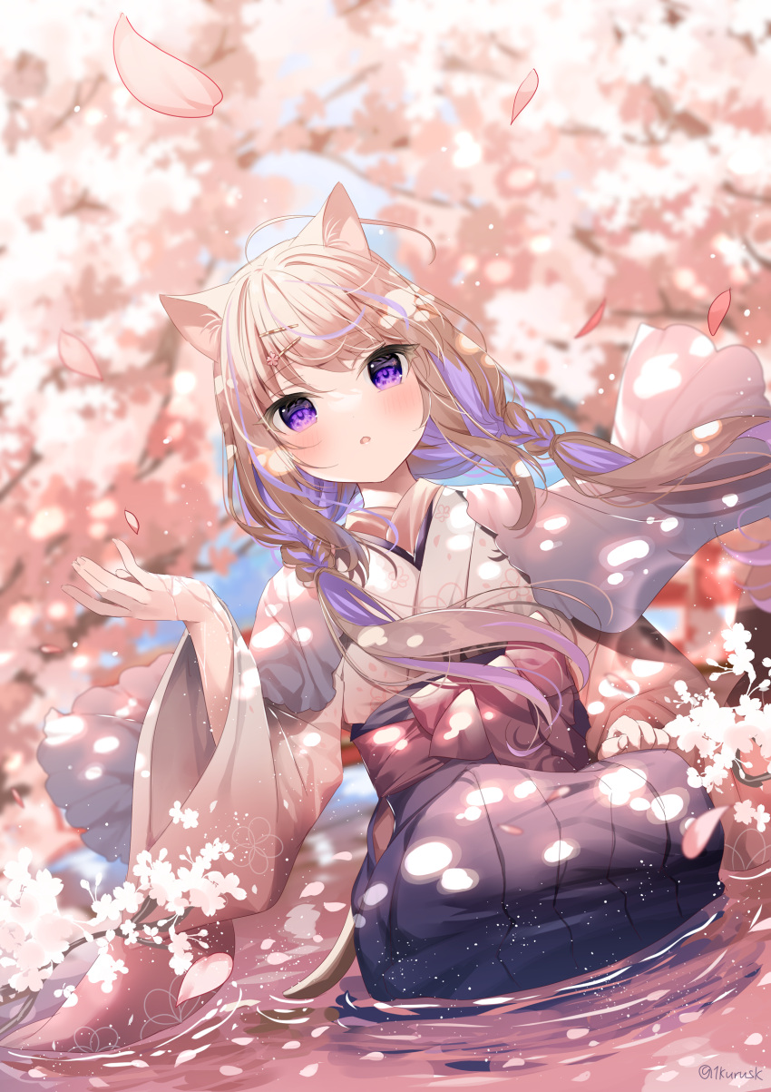 1girl, :o, absurdres, animal_ears, bangs, blush, braid, brown_hair