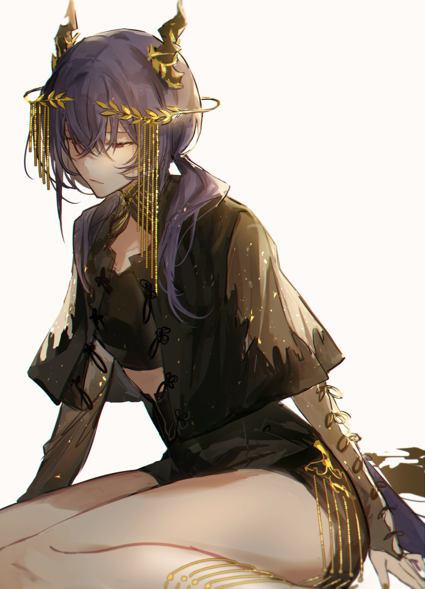 1girl, absurdres, alternate_costume, arknights, blue_hair, casual, ch'en_(arknights), dragon_girl