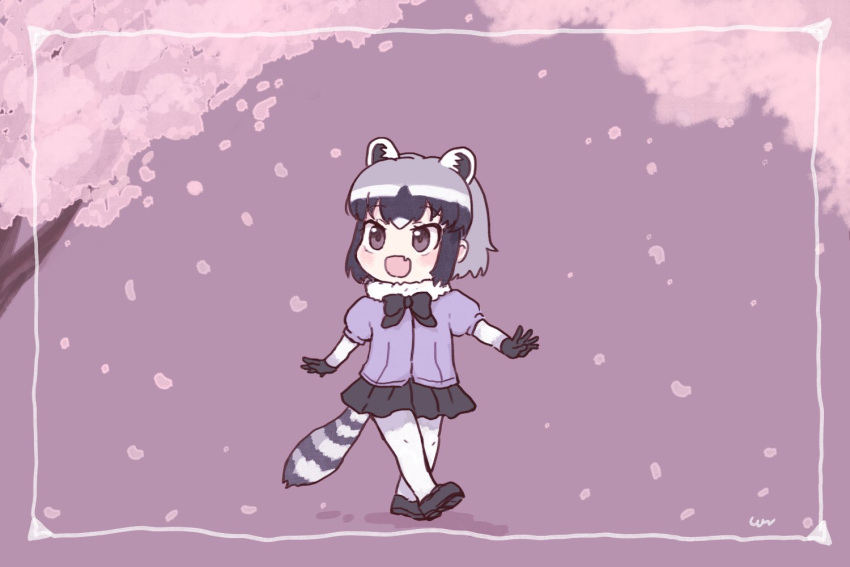 1girl, animal_ears, black_footwear, black_gloves, black_neckwear, black_skirt, blue_hair, blue_sweater