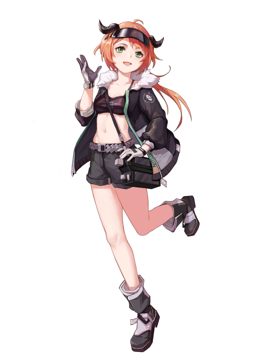 1girl, :d, absurdres, ahoge, arknights, bandeau, bangs, bare_legs