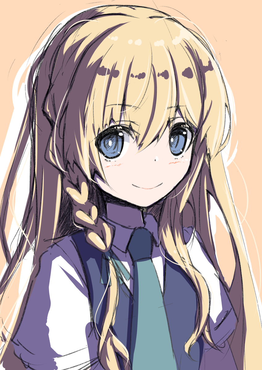 1girl, bangs, blonde_hair, blue_eyes, blue_neckwear, blue_ribbon, blue_vest, blush