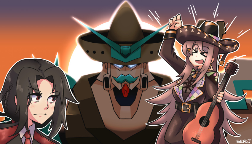 eyes, fx-05_(girls_frontline), girls_frontline, guitar, hat, highres, instrument, mexican