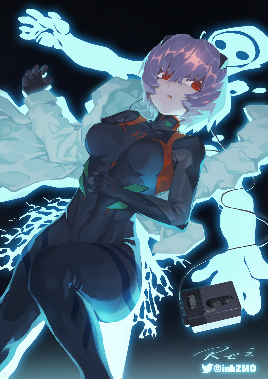 1girl, ayanami_rei, bangs, black_background, black_bodysuit, black_gloves, bodysuit, breasts