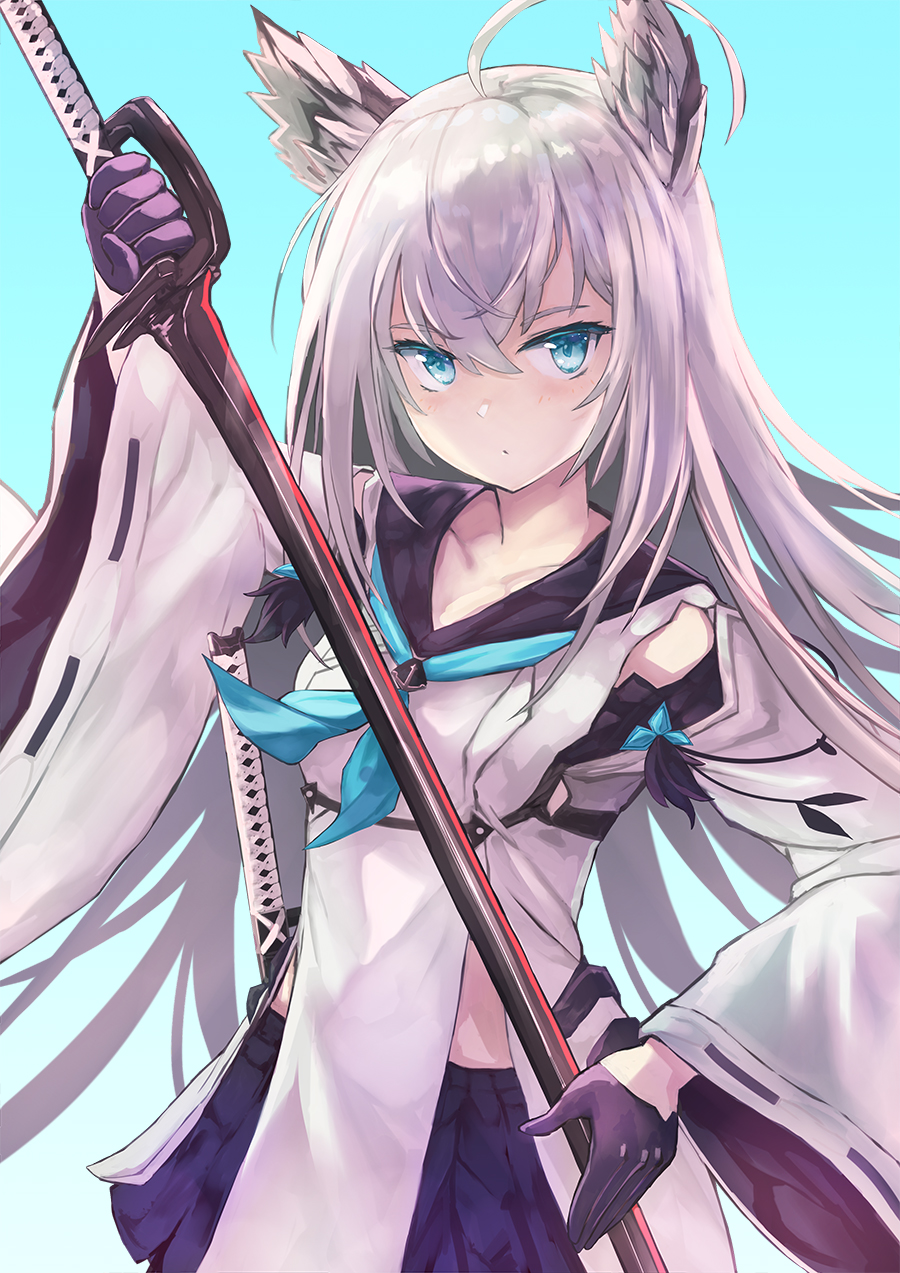 1girl, ahoge, animal_ears, azur_lane, bangs, black_gloves, blue_eyes, collarbone