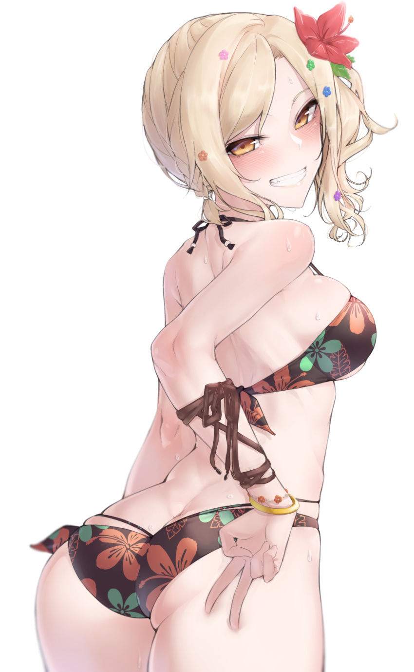 1girl, absurdres, arched_back, arm_behind_back, ass, back, bangs, bare_shoulders