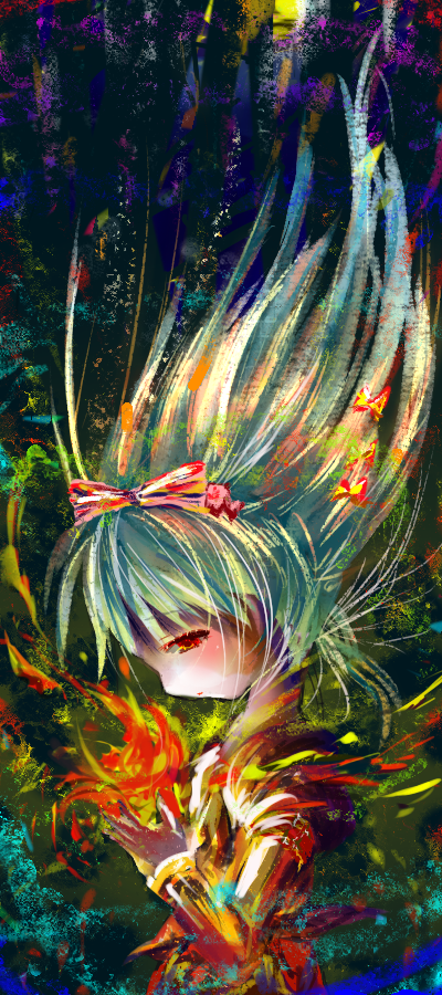 fire, fujiwara_no_mokou, littlered, long_hair, profile, touhou, wind