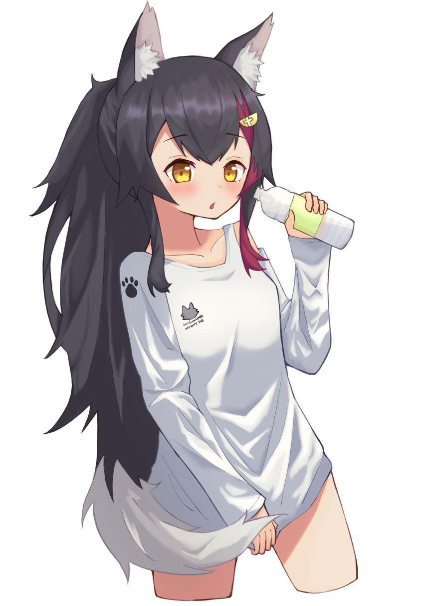 1girl, animal_ear_fluff, animal_ears, asymmetrical_clothes, asymmetrical_shirt, bangs, black_choker, black_hair