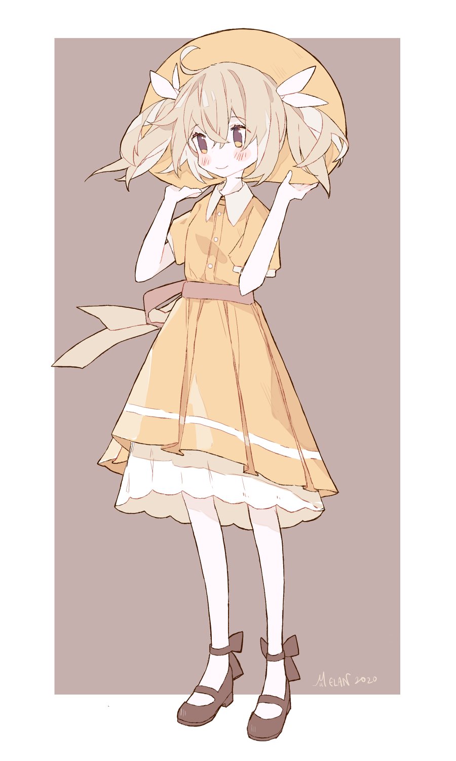 1girl, ahoge, bangs, black_footwear, blonde_hair, blush, dated, dress