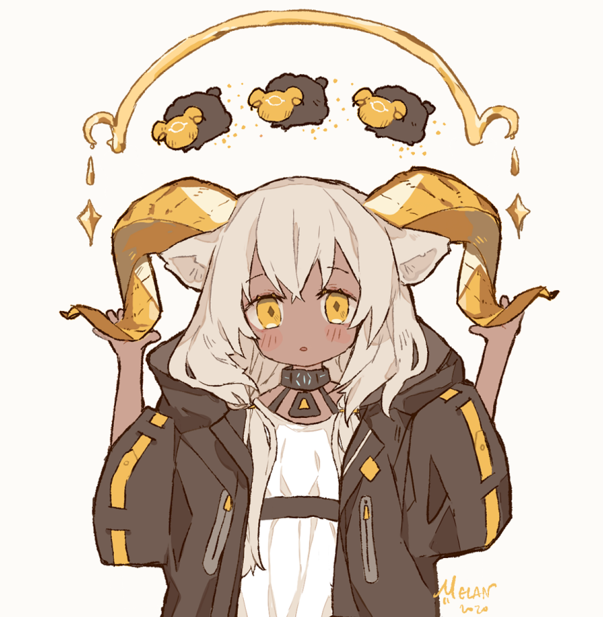 1girl, :o, animal_ears, arknights, bangs, beeswax_(arknights), black_jacket, blush