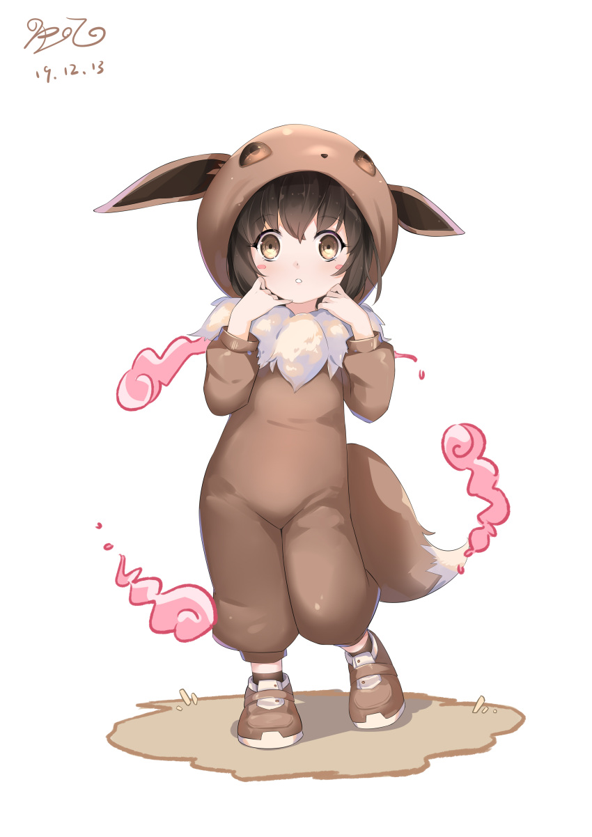 1girl, absurdres, bangs, blush_stickers, brown_footwear, brown_hair, commentary_request, cosplay