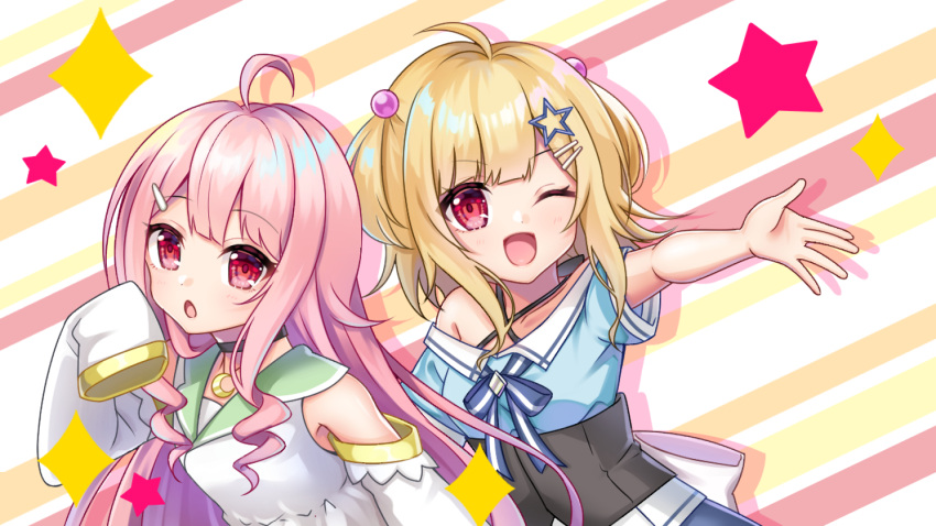 2girls, ahoge, artist_request, blonde_hair, highres, kotone_rina, kotone_runa, long_hair