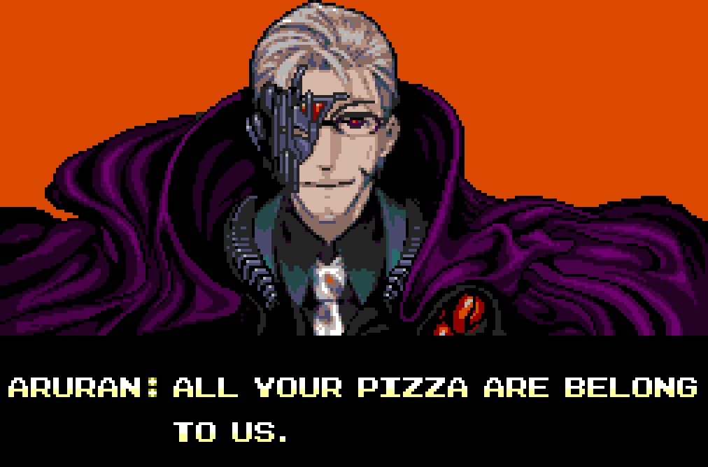 1boy, all_your_base_are_belong_to_us, arurandeisu, black_shirt, cape, collared_shirt, eddie_(fallenleafeddie), english_commentary