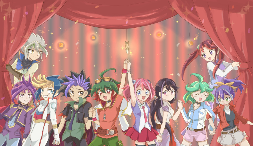 akaba_rei, group, hiiragi_yuzu, kurosaki_ruri, nowson_mi, rin_(yuu-gi-ou_arc-v), sakaki_yuuya, serena_(yuu-gi-ou_arc-v)