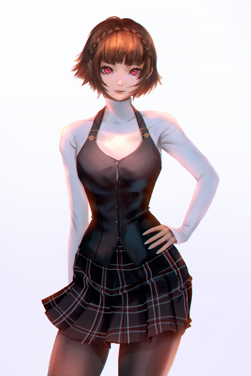 1girl, gweni, highres, niijima_makoto, persona, persona_5, school_uniform, short_hair