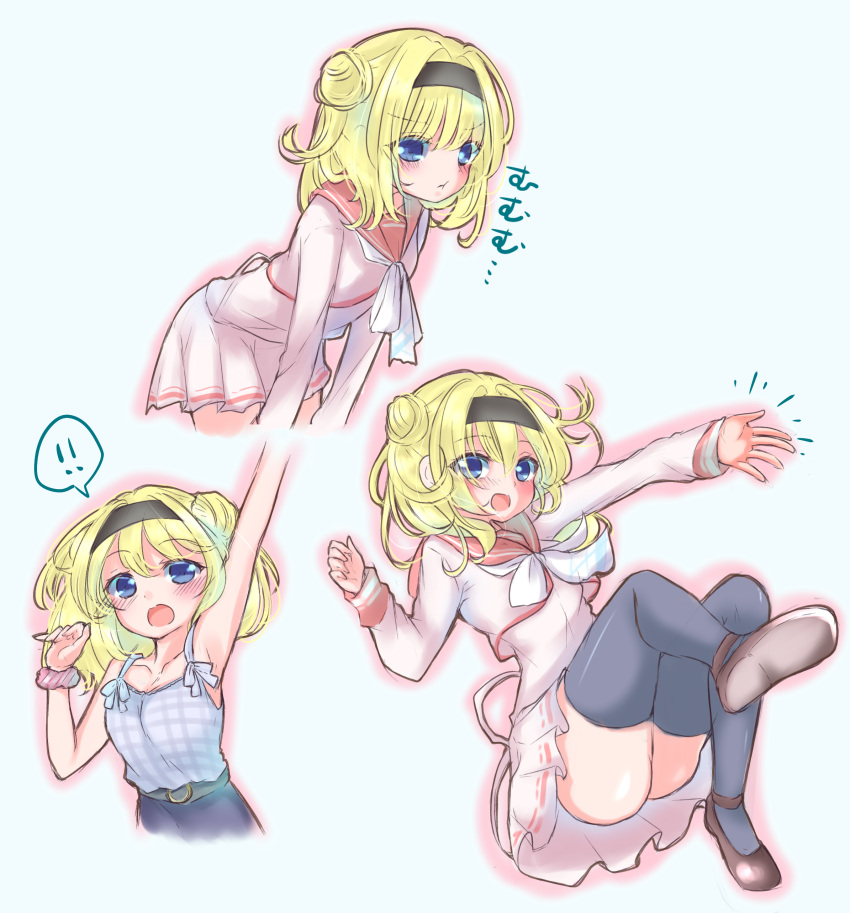 !, 1girl, :t, absurdres, alternate_costume, annoyed, arm_up, armpits