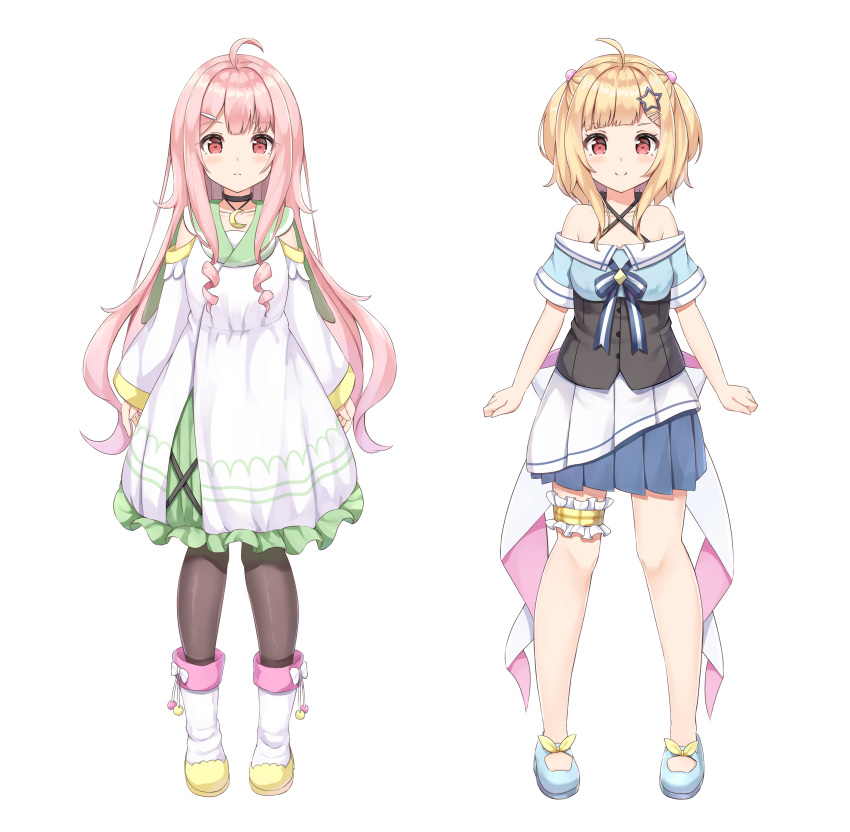 2girls, absurdres, ahoge, blonde_hair, hair_ornament, highres, keiran_(ryo170), kotone_rina