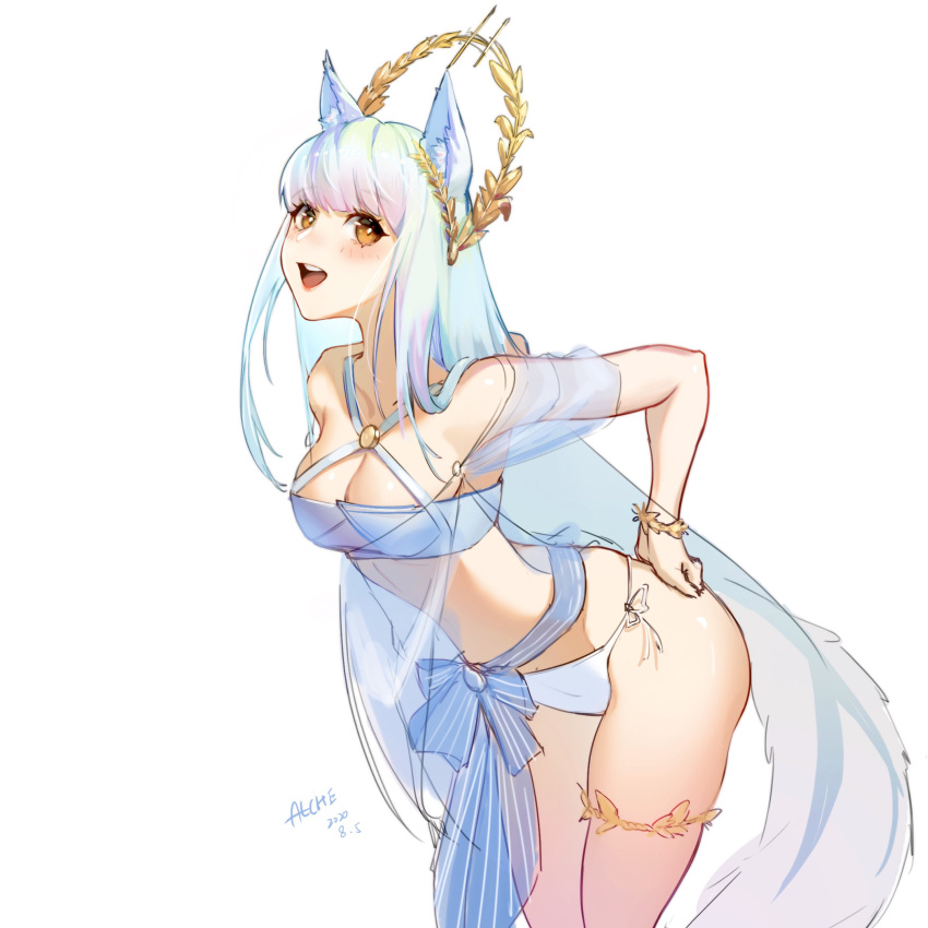 1girl, :d, absurdres, alche_(benruce), animal_ears, arknights, bandeau, bangs