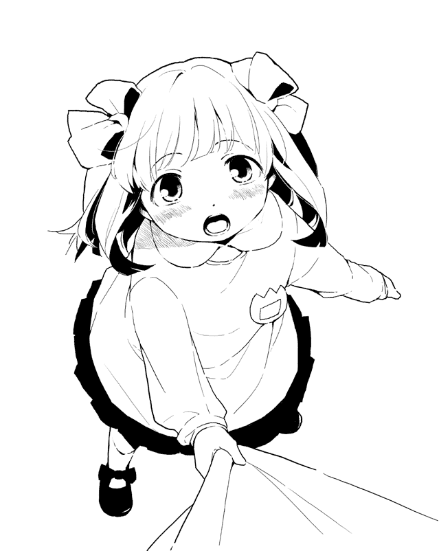 blush, child, face, from_above, idolmaster, kindergarten, monochrome, mu_(artist)