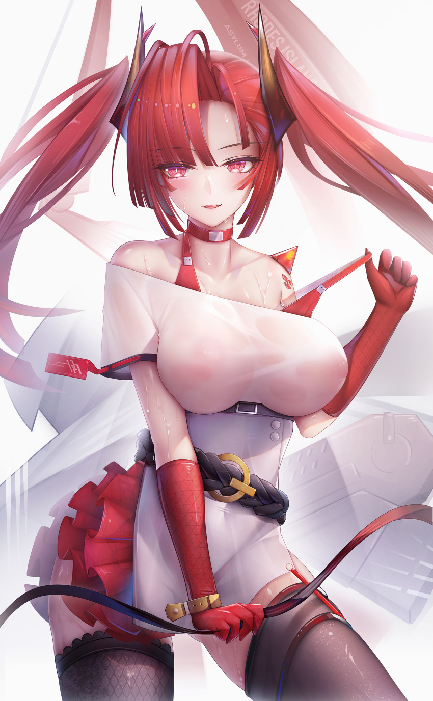 1girl, absurdres, arknights, bangs, bare_shoulders, binggong_asylum, bra_strap, commentary_request