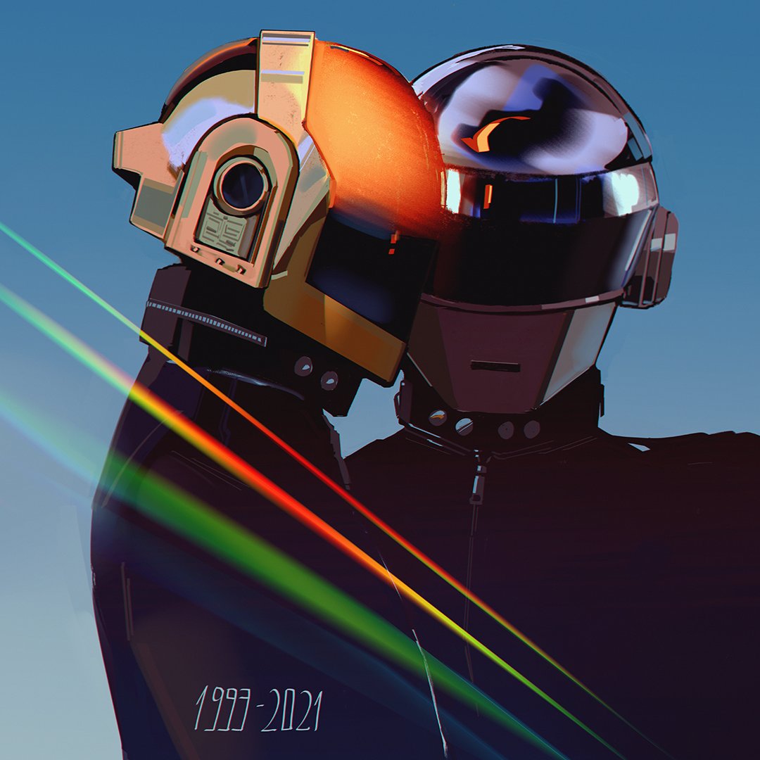 2boys, collared_jacket, daft_punk, dated, gradient, gradient_background, guy-manuel_de_homem-christo, helmet, light_rays, looking_at_viewer, looking_to_the_side, multiple_boys, roxiee-chan, thomas_bangalter, upper_body, zipper