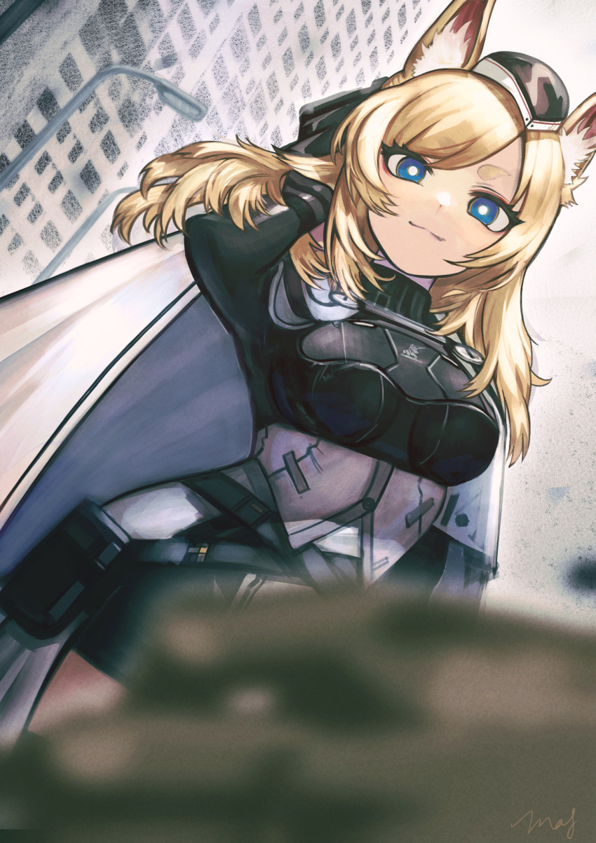 1girl, :3, animal_ear_fluff, animal_ears, arknights, bangs, black_headwear, black_ribbon