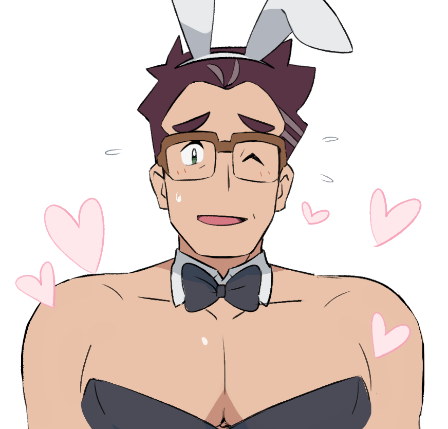 1boy, alternate_costume, animal_ears, black_neckwear, bow, bowtie, brown_hair, cerise_(pokemon)